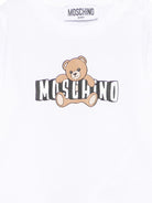 T-shirt per neonati Moschino Kids bianca con logo sul davanti - Rubino Kids