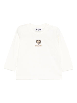 Moschino Kids white baby T-shirt with teddy bear embroidery