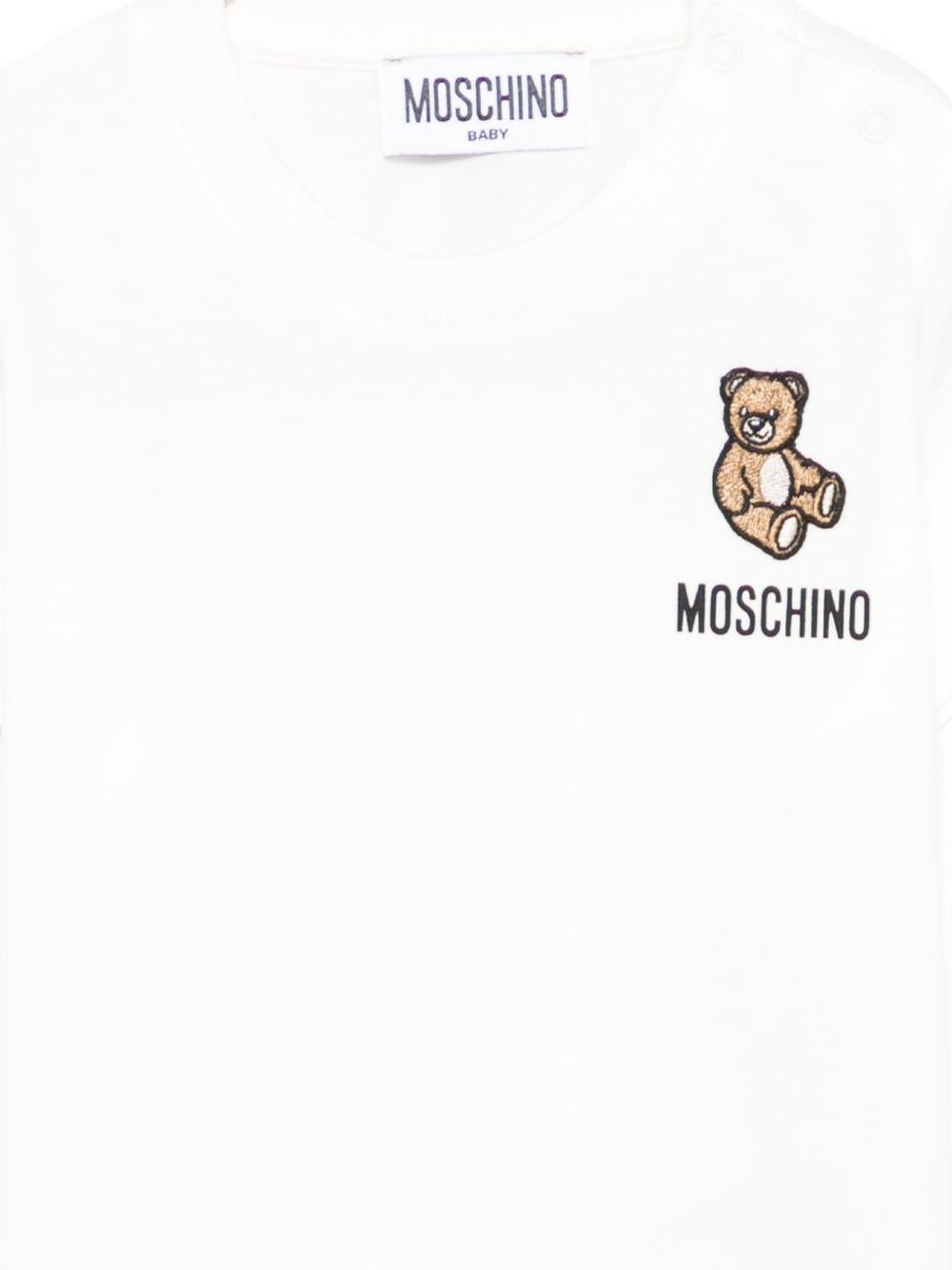 T-shirt per neonati Moschino Kids bianca con ricamo orsetto - Rubino Kids