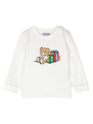 T-shirt per neonati Moschino Kids bianco con stampa Teddy Bear