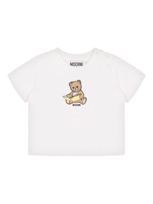 T-shirt per neonati Moschino Kids bianco con stampa teddy