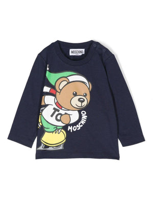 Moschino Kids blue baby T-shirt with Teddy Bear motif
