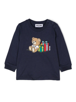 T-shirt per neonati Moschino Kids blu con stampa Teddy Bear