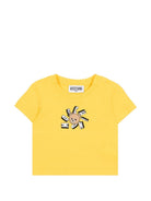 T-shirt per neonati Moschino Kids gialla con logo sul davanti - Rubino Kids