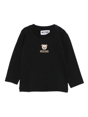 Moschino Kids black baby T-shirt with embroidered teddy bear