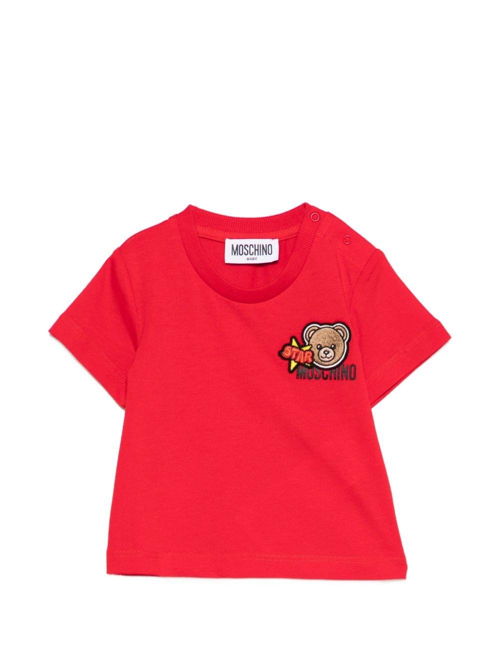 T-shirt per neonati Moschino Kids rossa con dettagli in rilievo - Rubino Kids