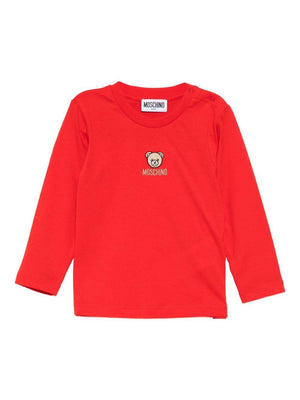 Moschino Kids red baby T-shirt with Teddy Bear logo on the front
