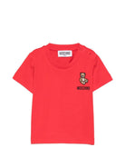 T-shirt per neonati Moschino Kids rossa con ricamo orsetto - Rubino Kids