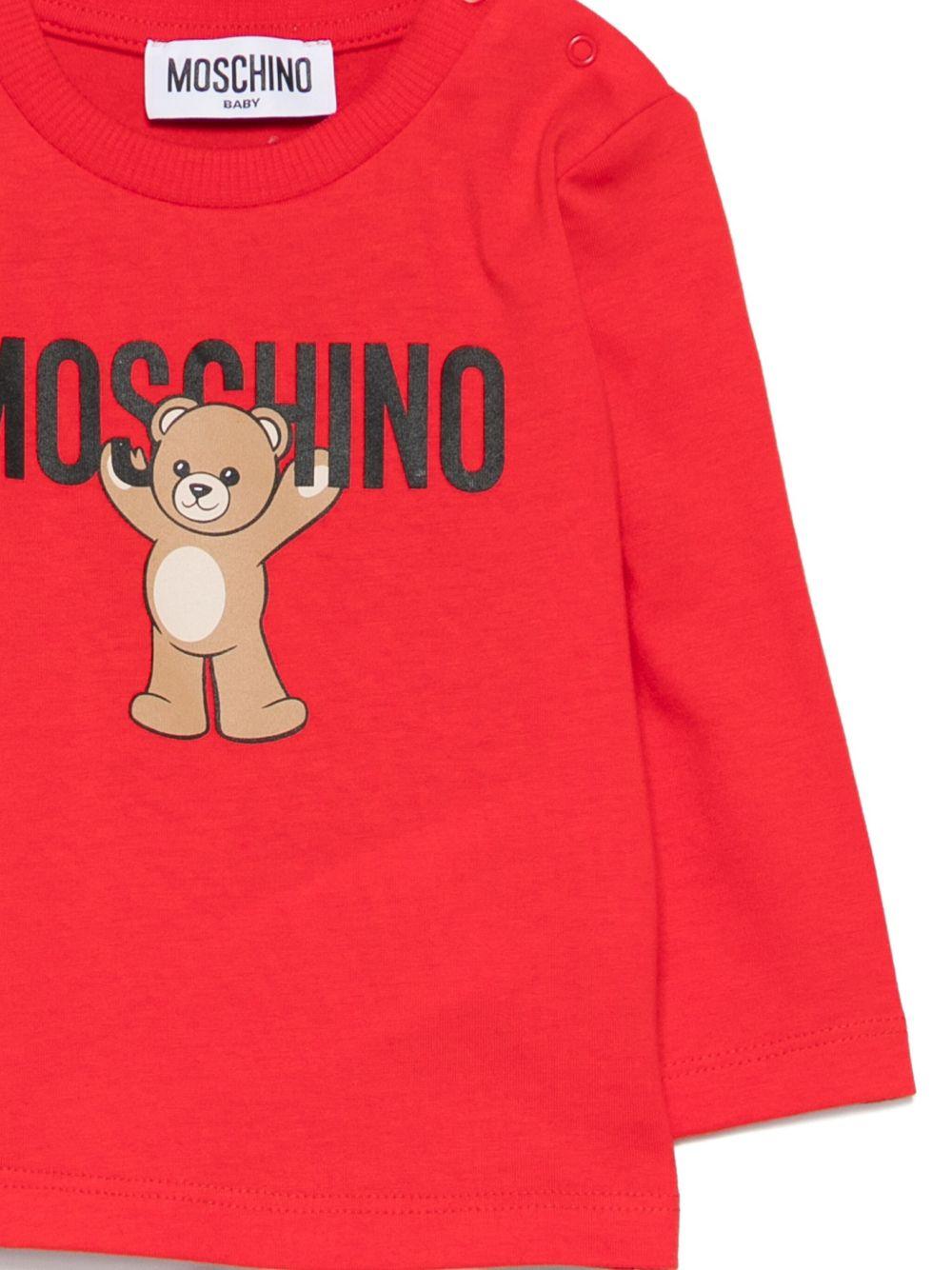 T-shirt per neonati Moschino Kids rossa con stampa teddy - Rubino Kids