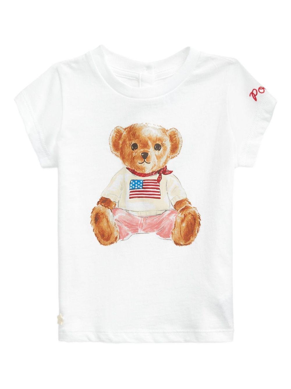 T-shirt per neonati Polo Ralph Lauren Kids bianca con stampa Polo Bear - Rubino Kids