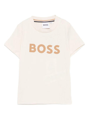 Boss Kids beige baby T-shirt with logo print