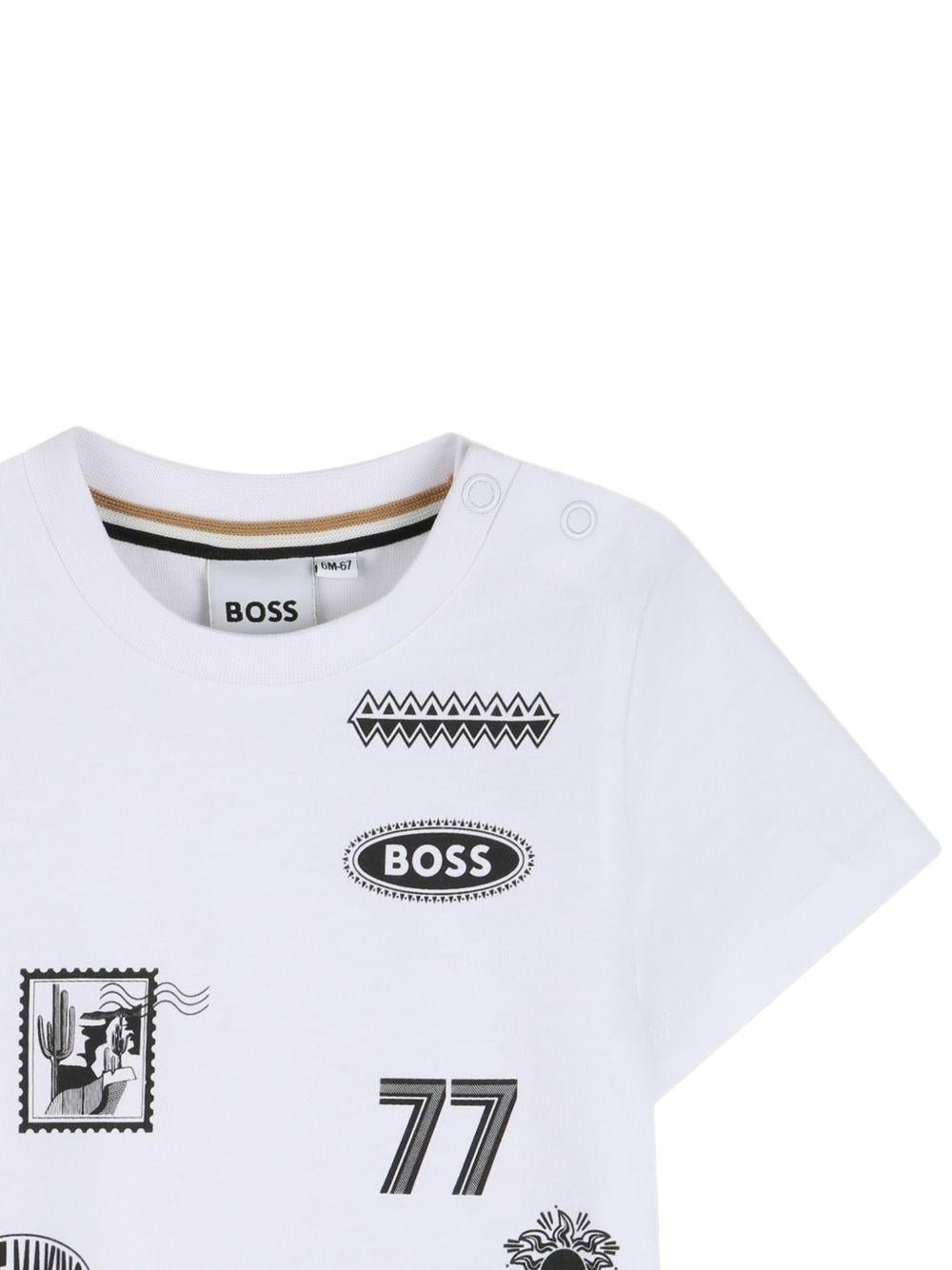 T-shirt per neonato Boss Kids bianca con stampa grafica sul davanti - Rubino Kids