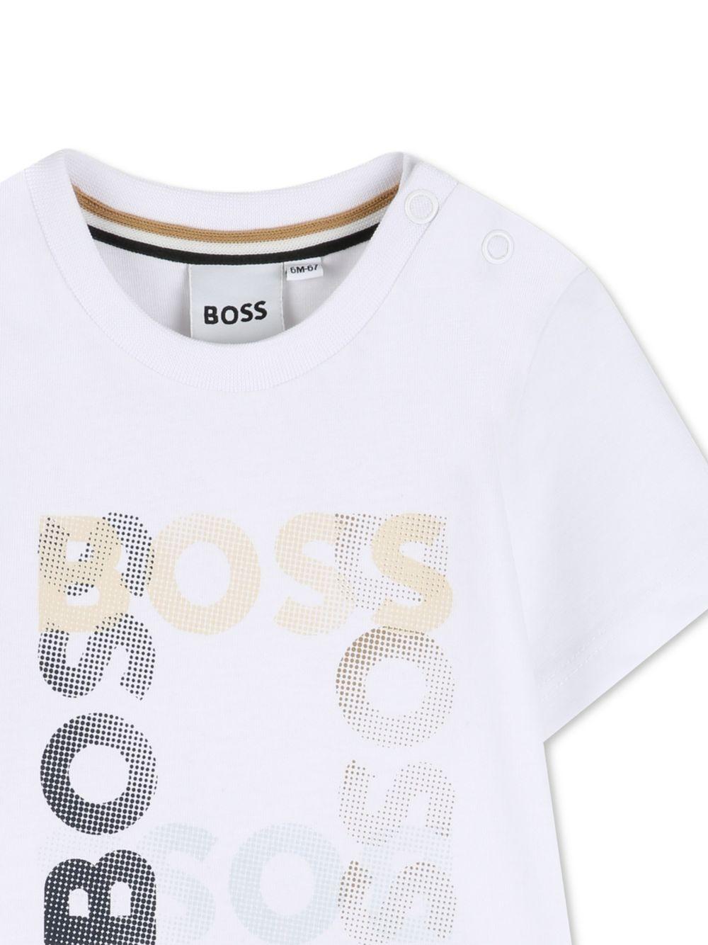 T-shirt per neonato Boss Kids bianca con stampa logo sul davanti - Rubino Kids