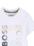 T-shirt per neonato Boss Kids bianca con stampa logo sul davanti - Rubino Kids