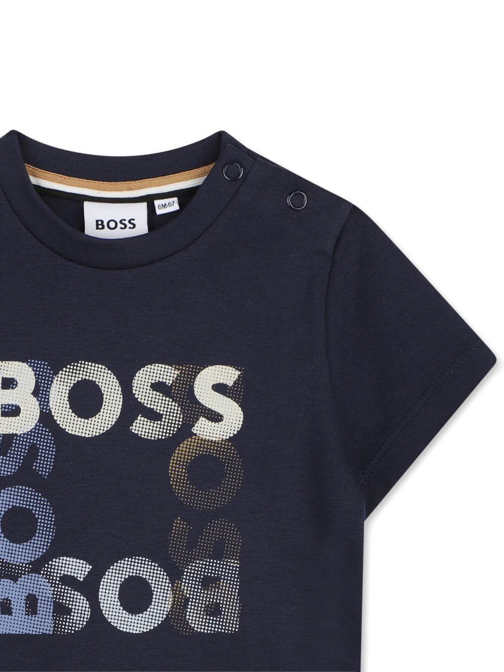 T-shirt per neonato Boss Kids blu con stampa grafica sul davanti - Rubino Kids