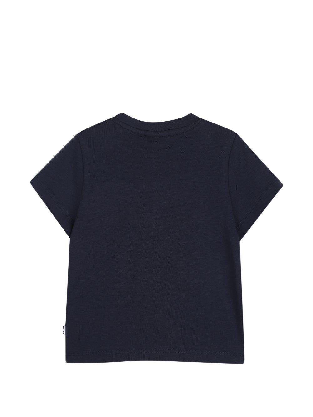 T-shirt per neonato Boss Kids blu con stampa grafica sul davanti - Rubino Kids