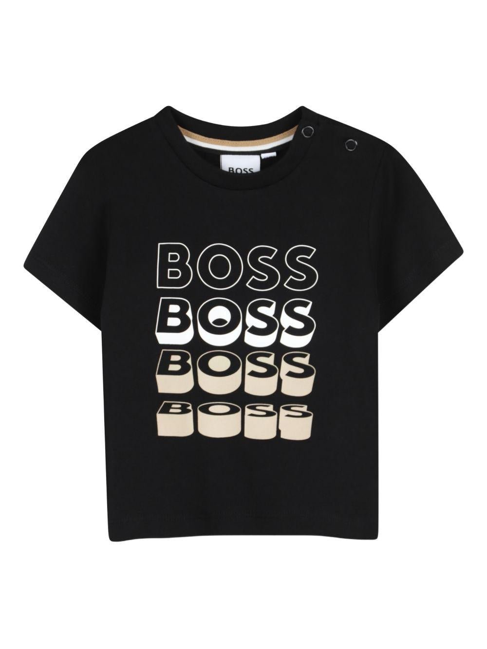T-shirt per neonato Boss Kids nero con stampa grafica sul davanti - Rubino Kids