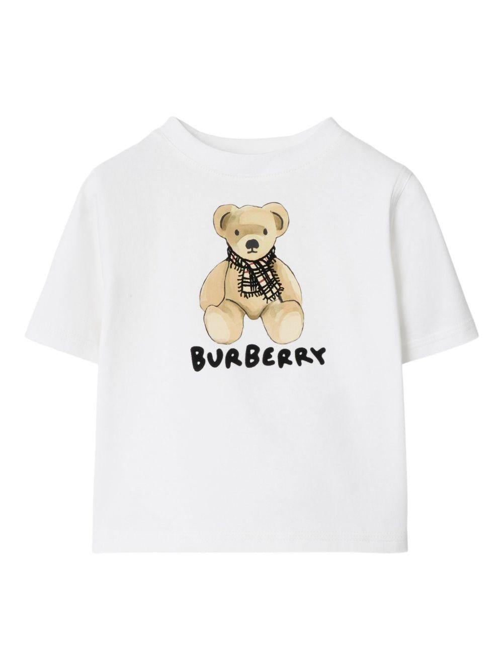 T-shirt per neonato Burberry Kids bianco Thomas Bear con orlo dritto - Rubino Kids