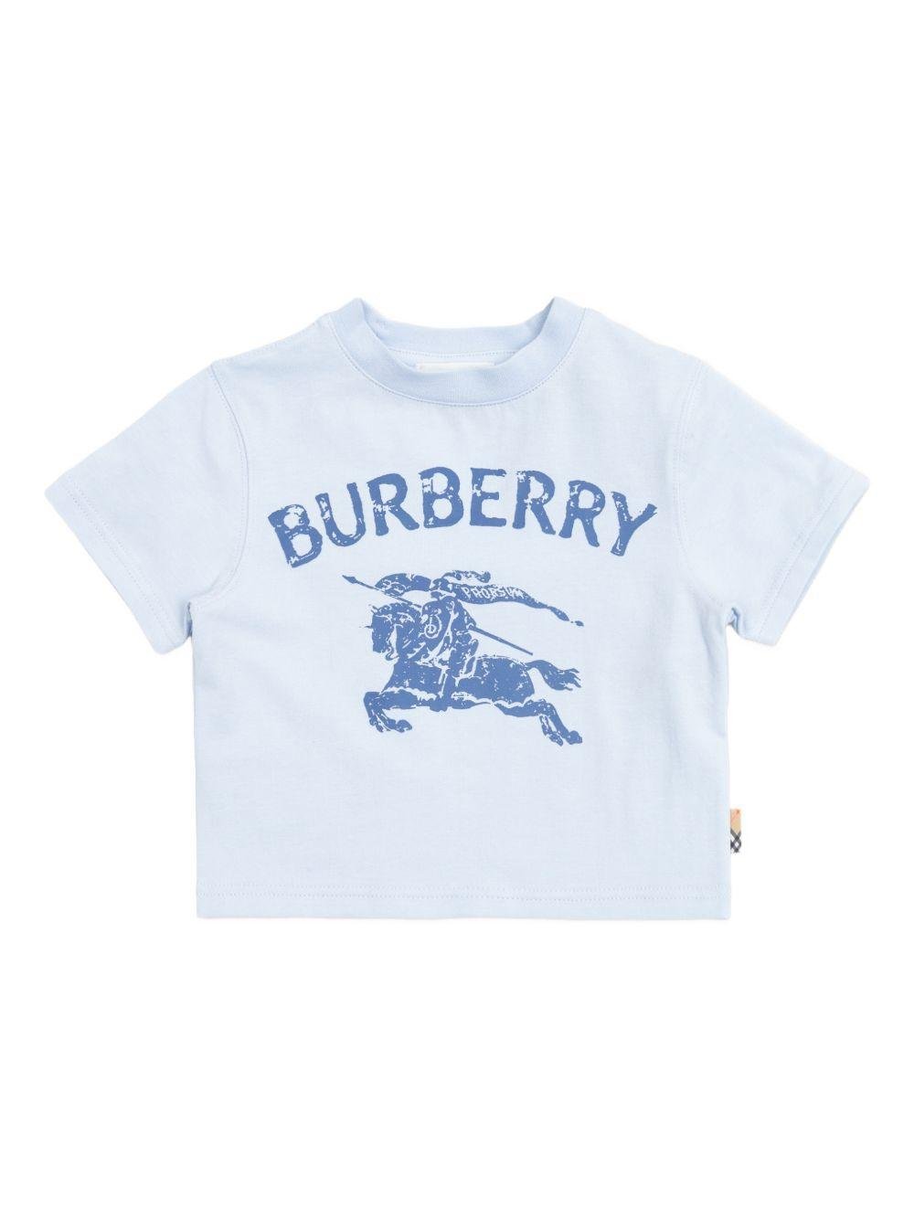 T-shirt per neonato Burberry Kids blu con stampa logo sul davanti - Rubino Kids