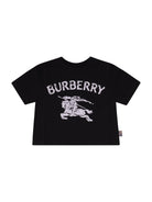 T-shirt per neonato Burberry Kids Equestrian Knight Design nero con stampa logo - Rubino Kids