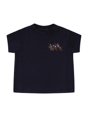 Burberry Kids black baby T-shirt with Equestrian Knight on the front
