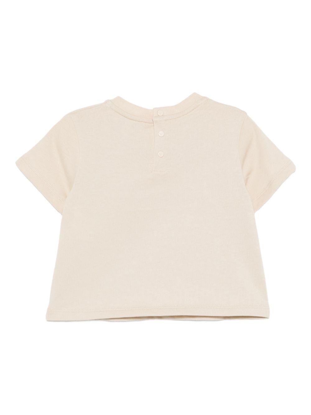 T-shirt per neonato Emporio Armani Kids beige con logo Aquila sul davanti - Rubino Kids