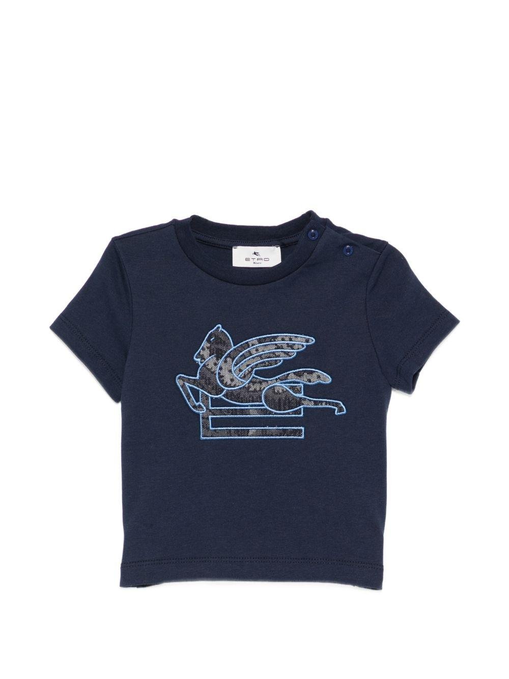 T-shirt per neonato Etro Kids blu con ricamo Pegaso - Rubino Kids