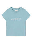 T-shirt per neonato Givenchy Kids azzurra con stampa logo frontale - Rubino Kids