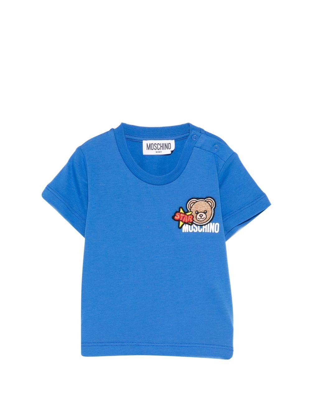 T-shirt per neonato Moschino Kids azzurra con dettagli in rilievo - Rubino Kids