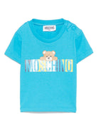 T-shirt per neonato Moschino Kids azzurro con stampa Teddy Bear - Rubino Kids
