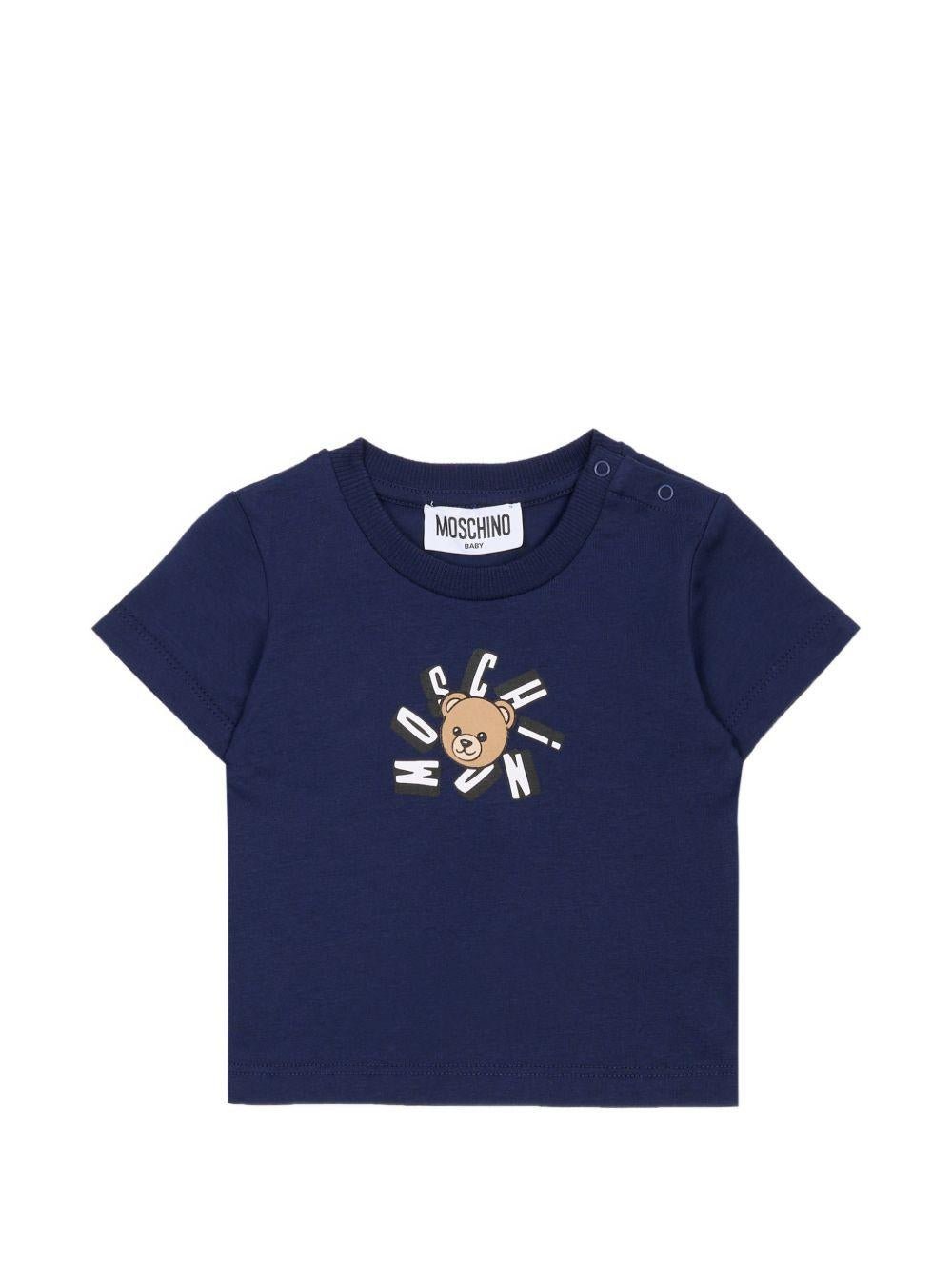 T-shirt per neonato Moschino Kids blu con motivo Teddy Bear - Rubino Kids