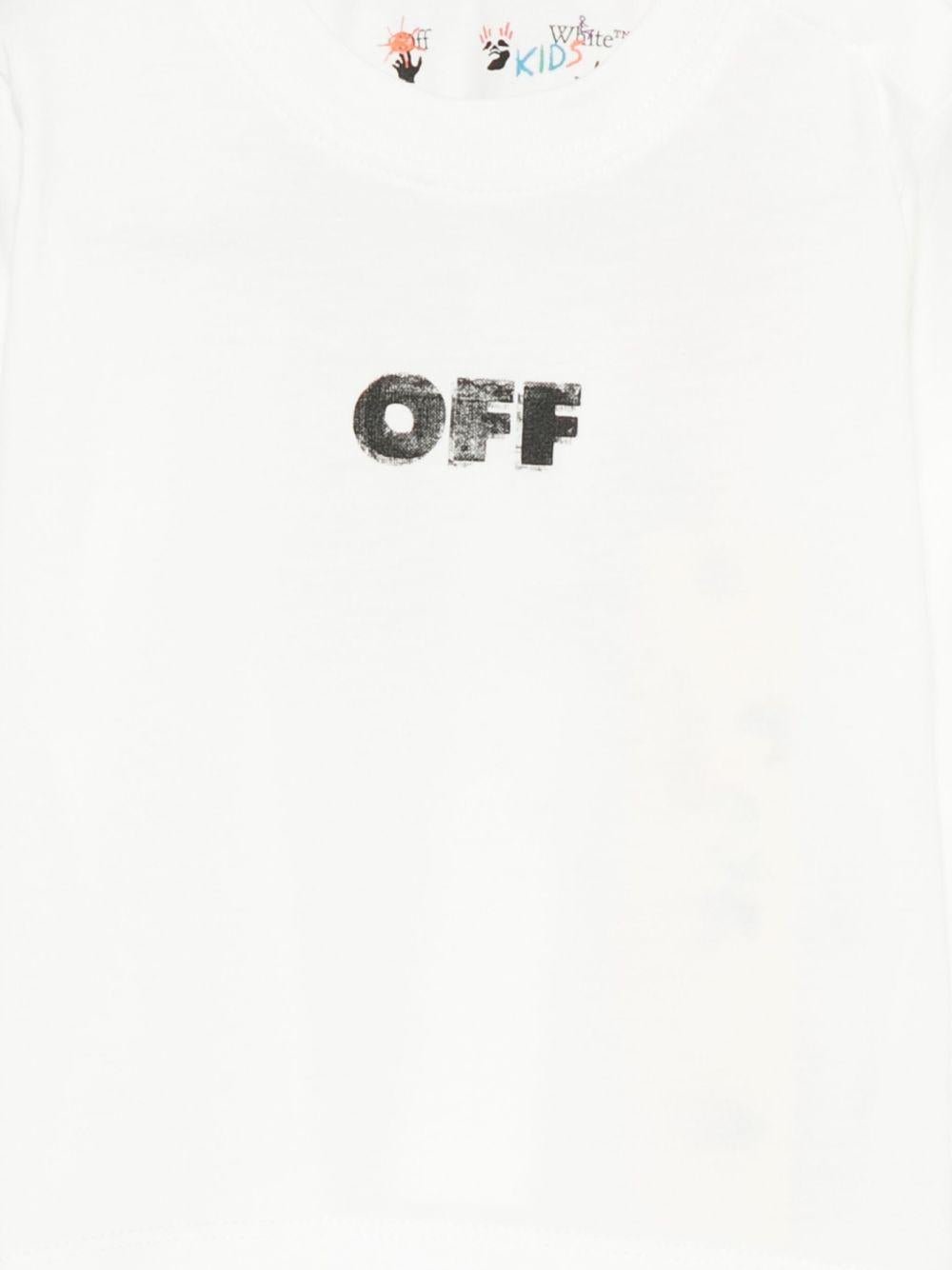 T-shirt per neonato Off - White Kids bianca con logo stampato e maniche lunghe - Rubino Kids