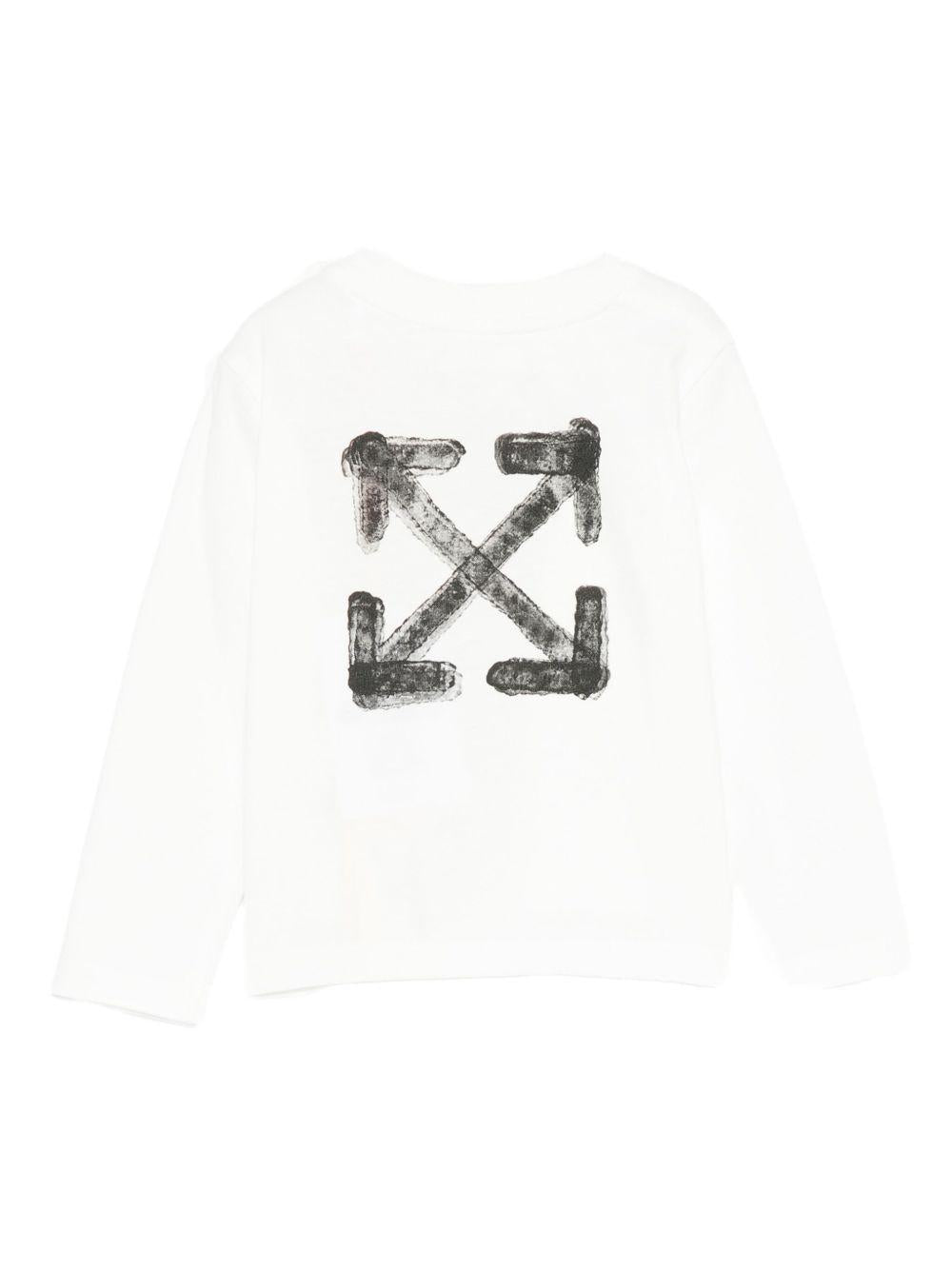 T-shirt per neonato Off - White Kids bianca con logo stampato e maniche lunghe - Rubino Kids