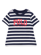 T-shirt per neonato Polo Ralph Lauren Kids blu a righe con stampa logo sul davanti - Rubino Kids