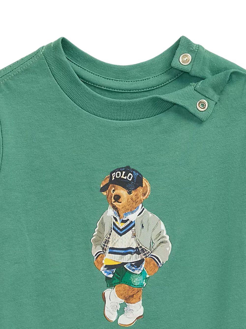 T-shirt per neonato POLO RALPH LAUREN Kids verde in cotone con stampa logo - Rubino Kids