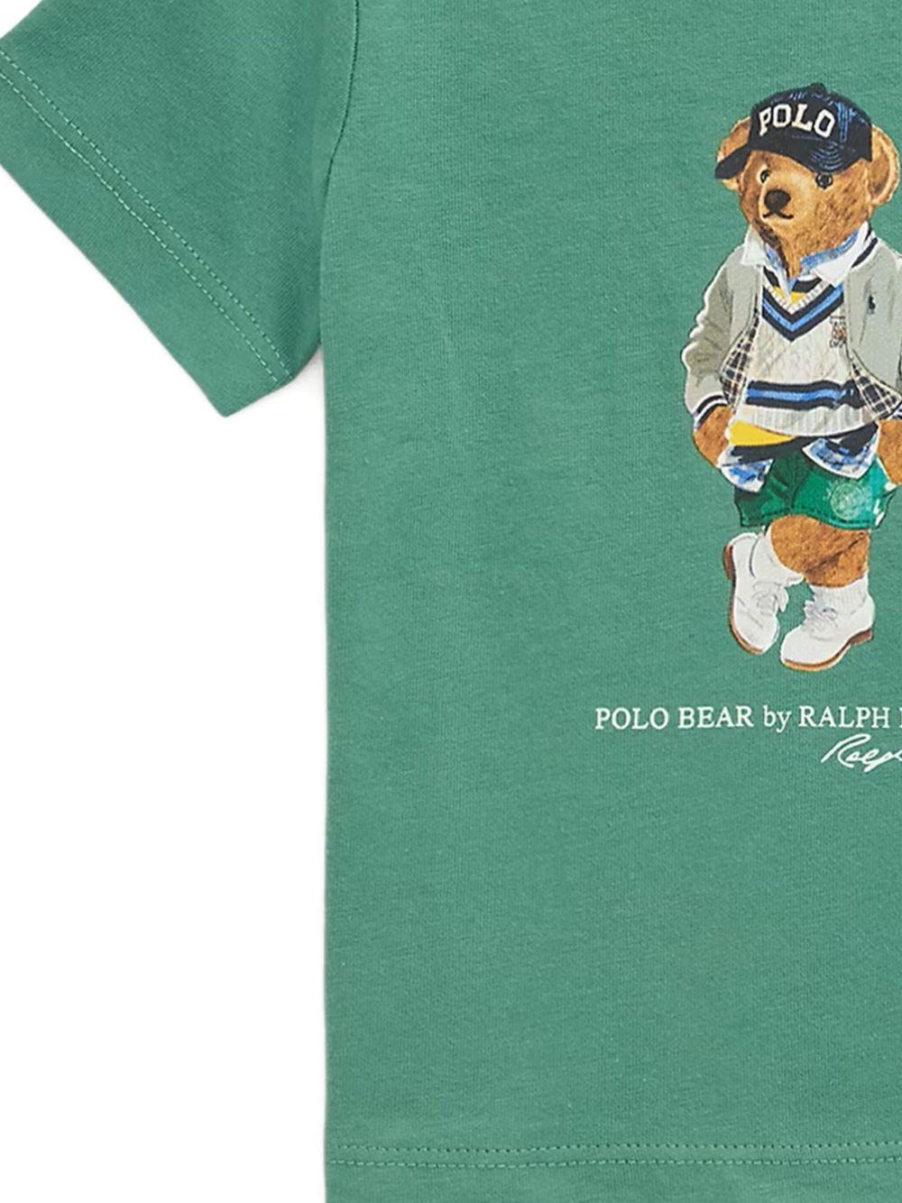 T-shirt per neonato POLO RALPH LAUREN Kids verde in cotone con stampa logo - Rubino Kids