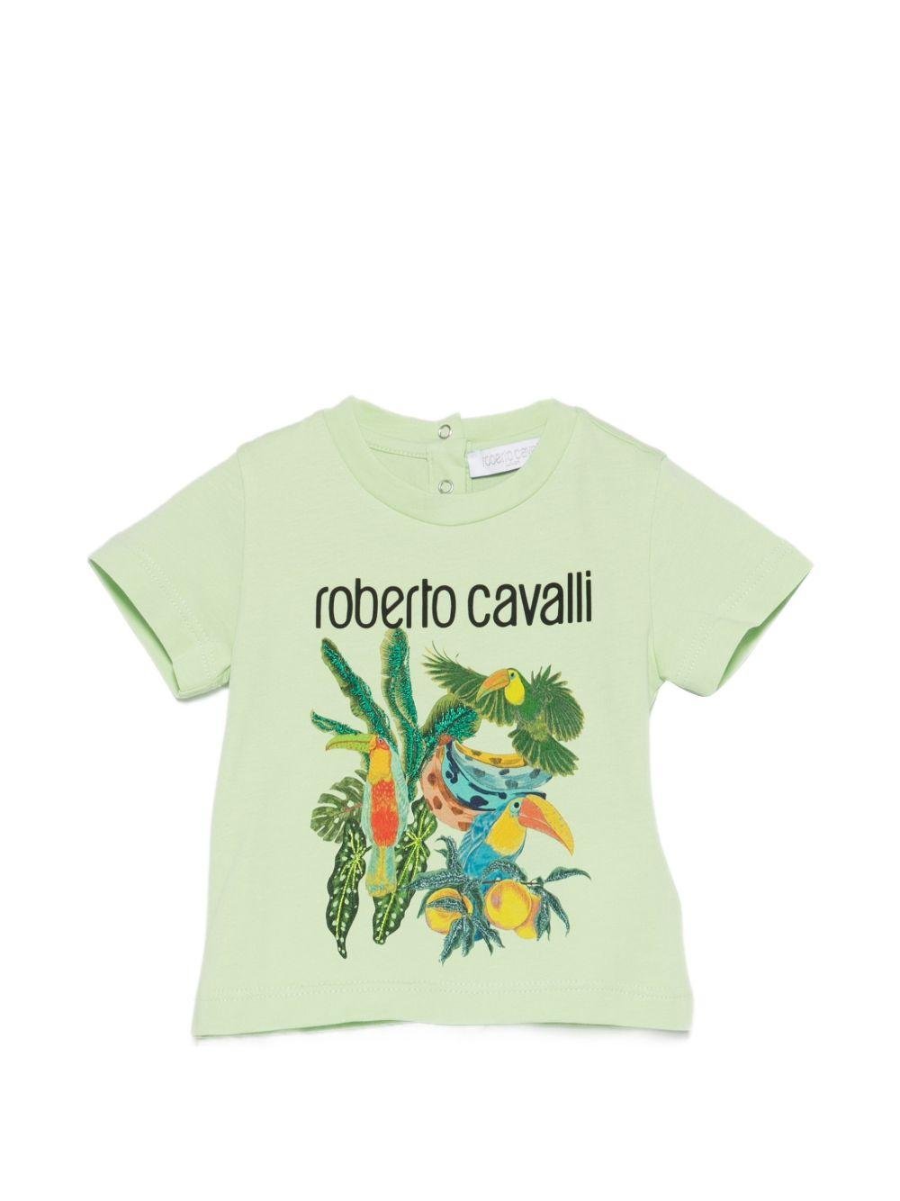 T-shirt per neonato Roberto Cavalli Kids verde con stampa grafica tropicale - Rubino Kids