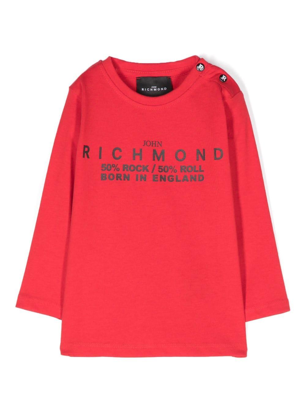 T shirt per neonato rossa con stampa logo RICHMOND centrale 50% Rock & Roll centrale - Rubino Kids