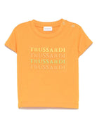 T-shirt per neonato Trussardi Junior arancione con logo goffrato e chiusura con bottoni a pressione sulla spalla - Rubino Kids