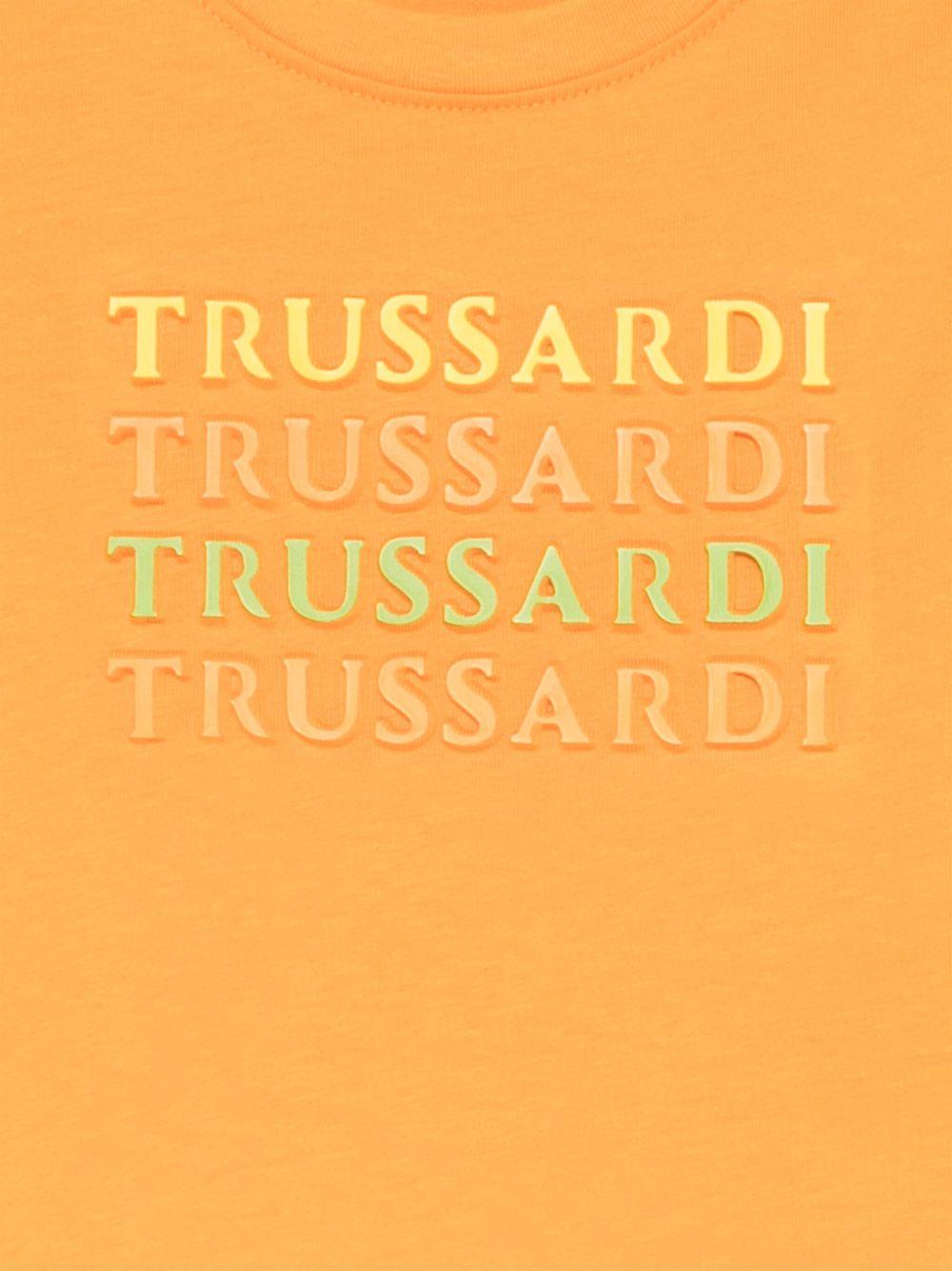 T-shirt per neonato Trussardi Junior arancione con logo goffrato e chiusura con bottoni a pressione sulla spalla - Rubino Kids
