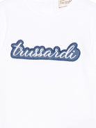 T-shirt per neonato Trussardi Junior bianca con logo blu sul davanti - Rubino Kids