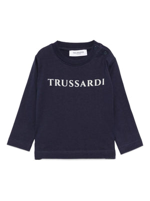 T-shirt per neonato Trussardi Junior blu con logo sul davanti
