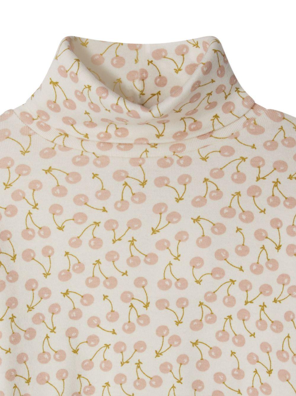 T-shirt Tahiti per bambina Bonpoint bianca a maniche lunghe e stampa con ciliegie - Rubino Kids