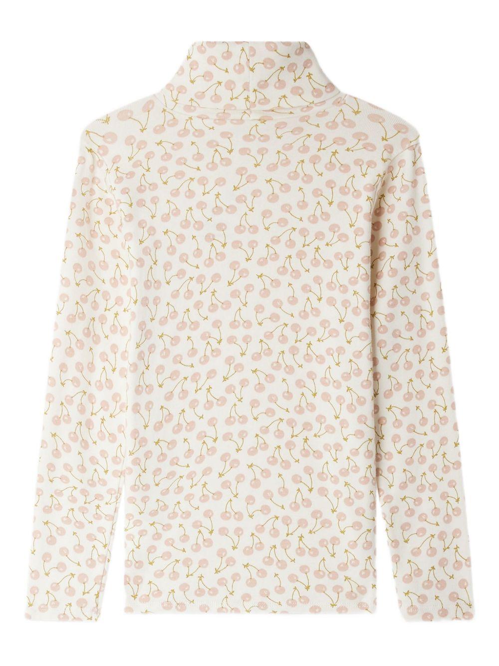 T-shirt Tahiti per bambina Bonpoint bianca a maniche lunghe e stampa con ciliegie - Rubino Kids