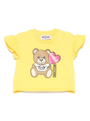 T-shirt Teddy Bear per neonata Moschino Kids giallo con stampa sul davanti