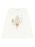 T-shirt Tidjiane per bambina Bonpoint bianca con scritta sul davanti "Happy Holidays" - Rubino Kids