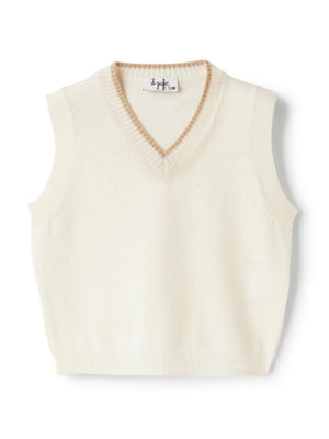 Il Gufo white V-neck top for newborns with contrasting trim
