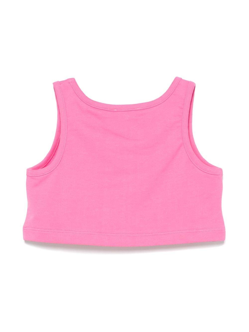 Top con stampa logo per bambina Moschino Kids rosa con orlo dritto - Rubino Kids