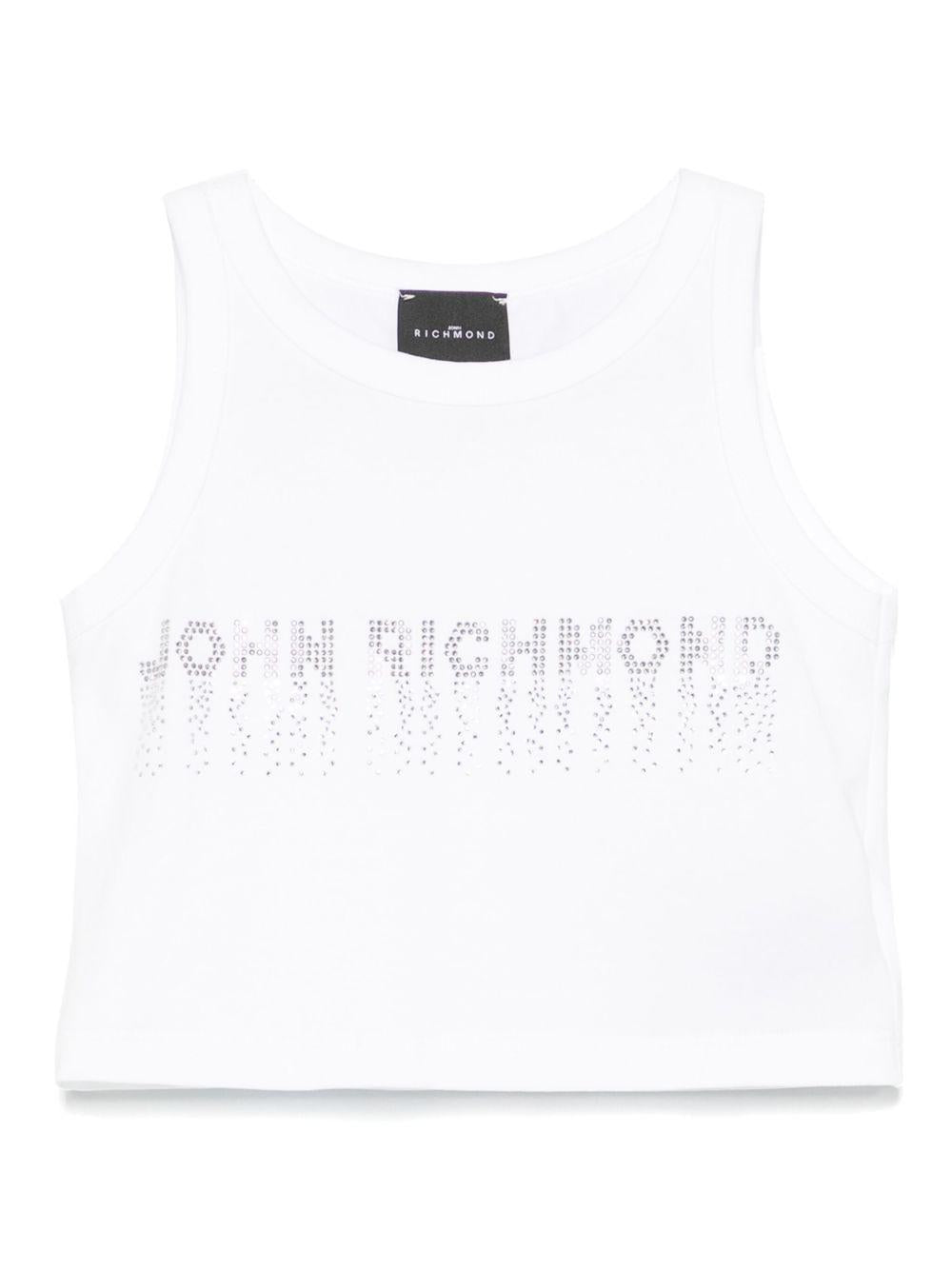 Top con strass per bambina John Richmond Junior bianco con orlo dritto - Rubino Kids