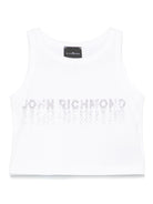 Top con strass per bambina John Richmond Junior bianco con orlo dritto - Rubino Kids